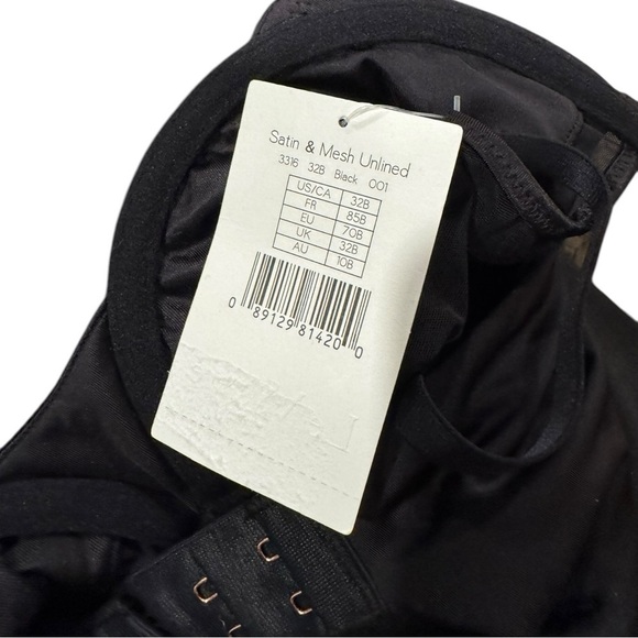 New! Le Mystere Satin & Mesh Unlined Bra 3316 Black‎ - Picture 7 of 7